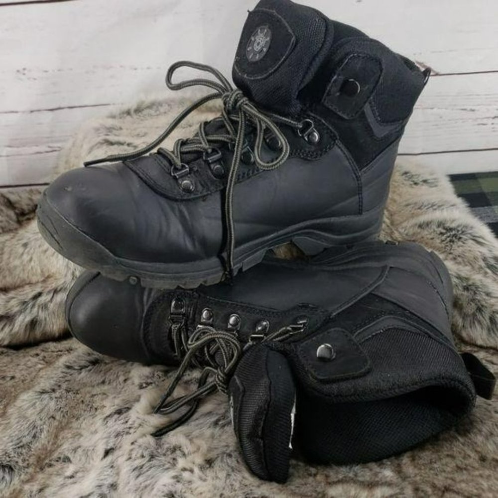 Global Win Mens Black Leather Hiking Boots Style M1552-1 Size 9
